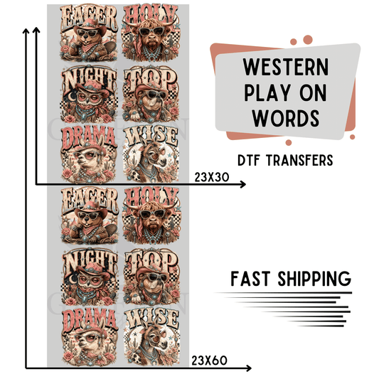 Western Play On Words | Premade DTF Transfer Gang Sheet For Graphic Tees