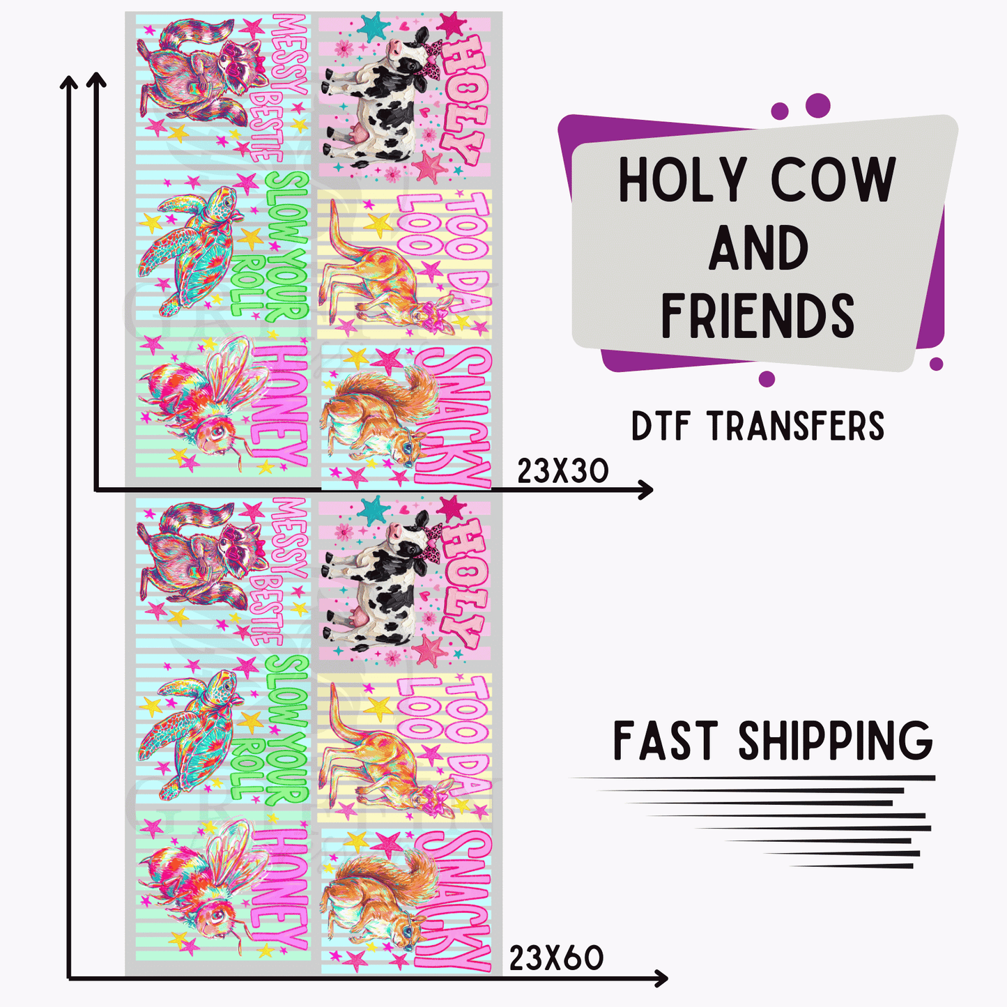 Holy Cow and Friends | Premade DTF Transfer Gang Sheet For Graphic Tees