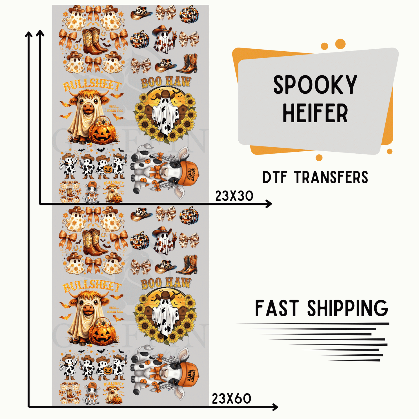 Spooky Heifer | Premade DTF Transfer Gang Sheet For Graphic Tees