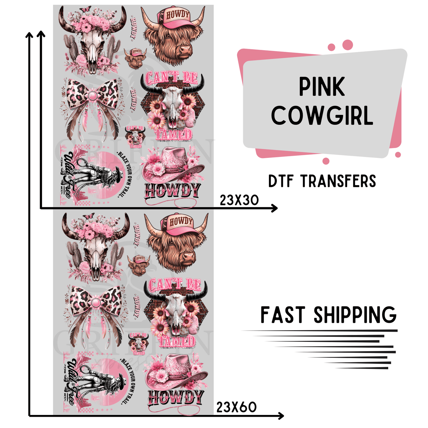 Pink Cowgirl | Premade DTF Transfer Gang Sheet For Graphic Tees