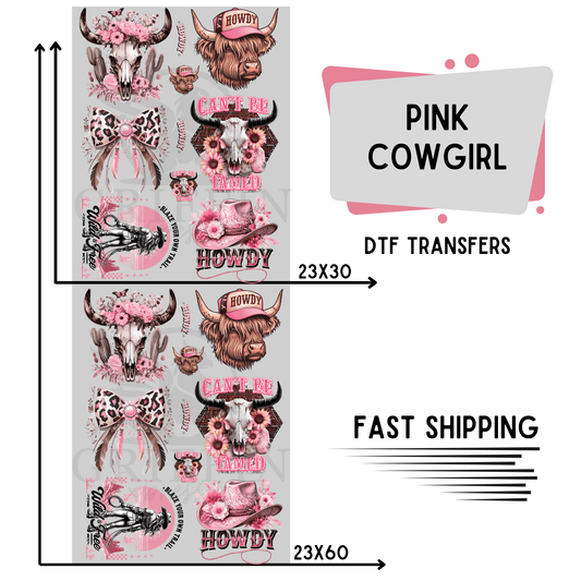 Pink Cowgirl | Premade DTF Transfer Gang Sheet For Graphic Tees