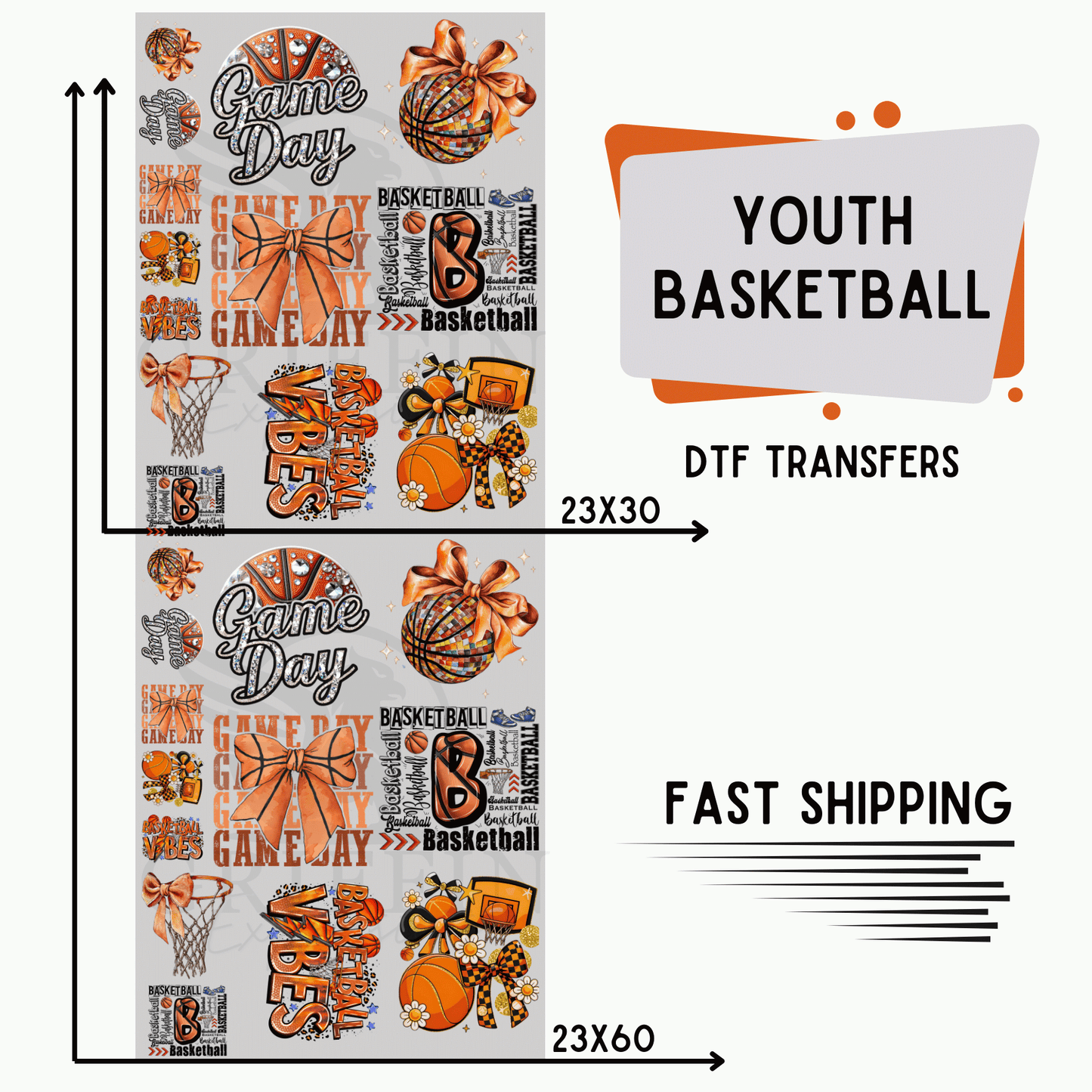 Youth Basketball | Premade DTF Transfer Gang Sheet For Graphic Tees
