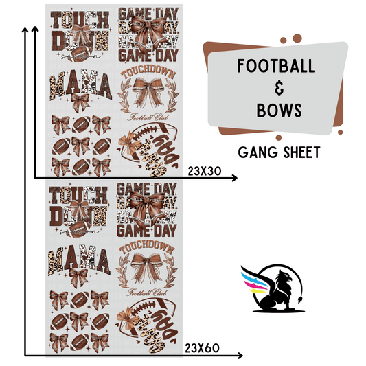 Premade DTF Transfer Gang Sheet For Graphic Tees | Football & Bows