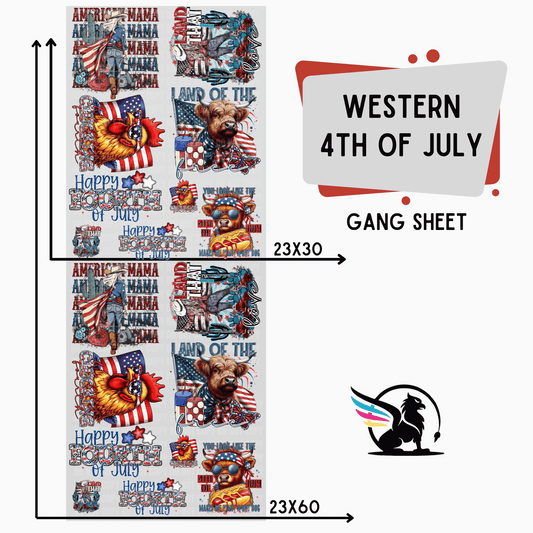 Premade DTF Transfer Gang Sheet For Graphic Tees | Western 4th of July