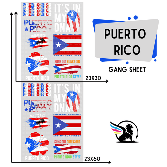 Premade DTF Transfer Gang Sheet For Graphic Tees| Puerto Rico