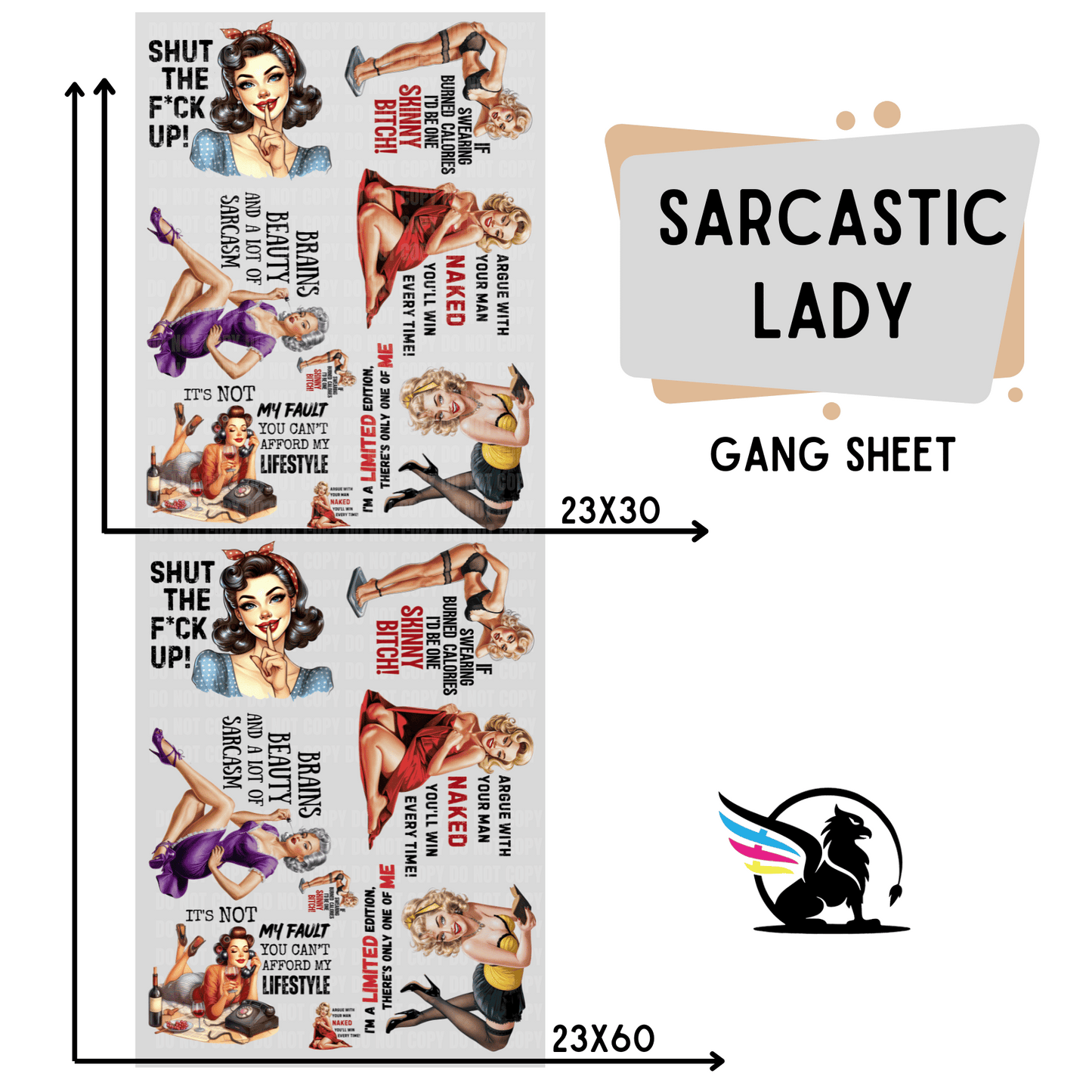 Premade DTF Transfer Gang Sheet For Graphic Tees| Sarcastic Lady