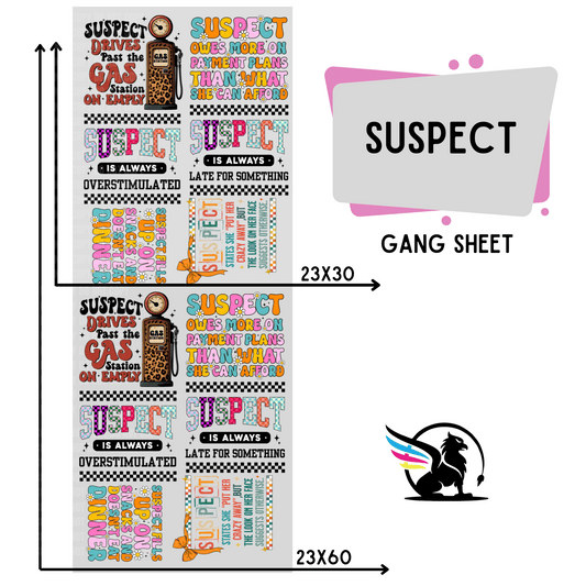 Premade DTF Transfer Gang Sheet For Graphic Tees | Suspect