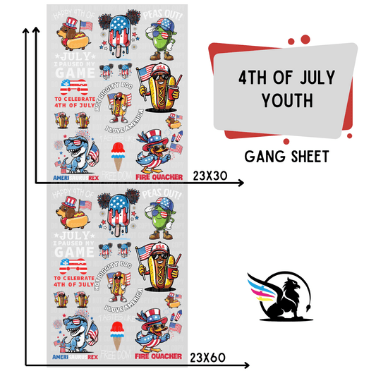 Premade DTF Transfer Gang Sheet For Graphic Tees| Youth 4th Of July