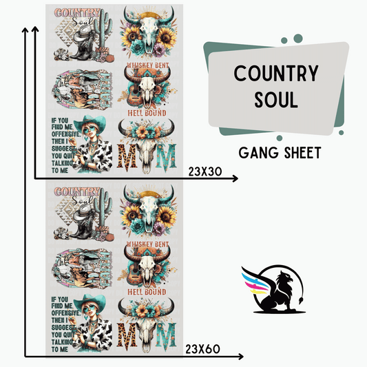 Premade DTF Transfer Gang Sheet For Graphic Tees| Country Soul