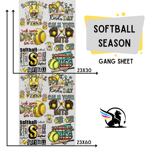 Premade DTF Transfer Gang Sheet For Graphic Tees | Softball Season