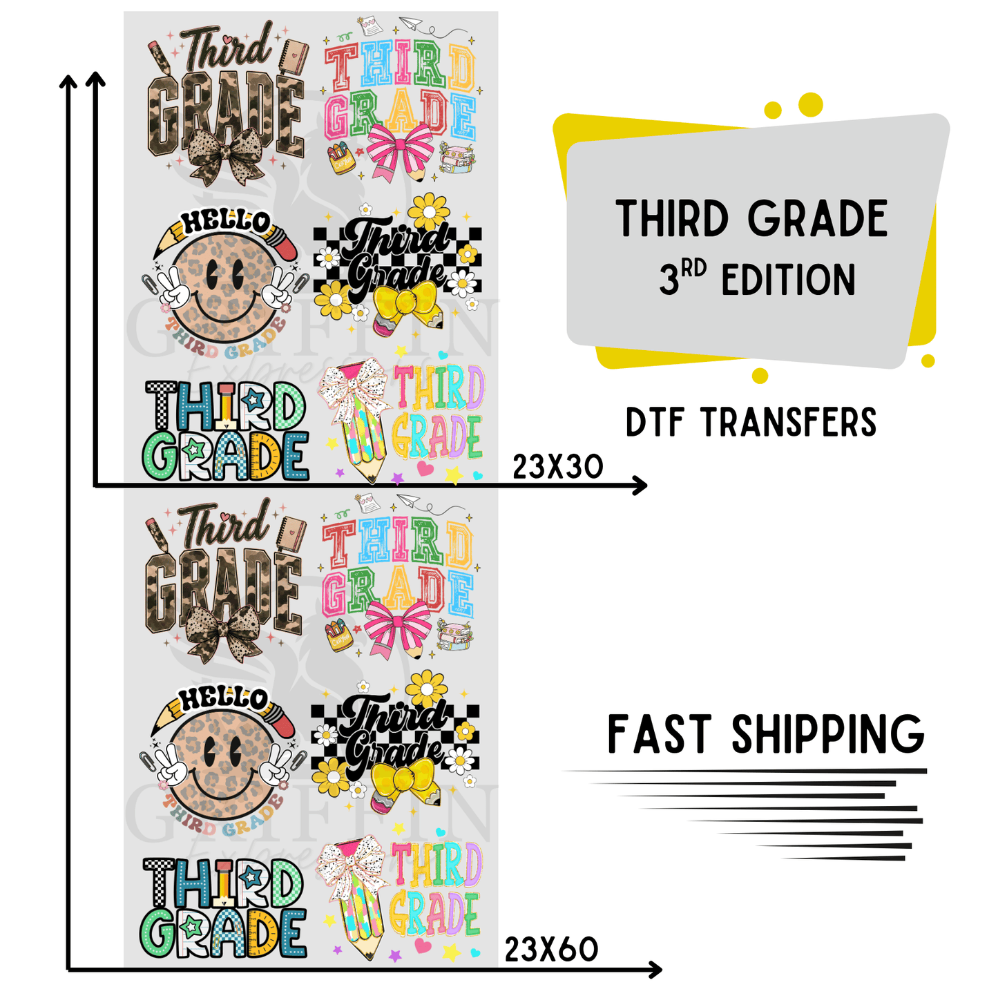 Third Grade .3 | Premade DTF Transfer Gang Sheet For Graphic Tees