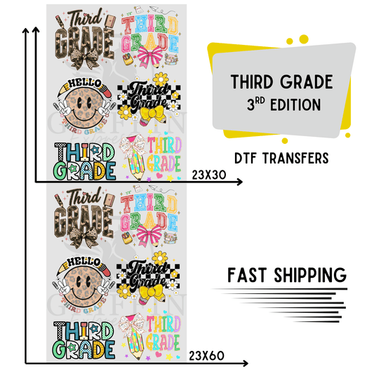 Third Grade .3 | Premade DTF Transfer Gang Sheet For Graphic Tees