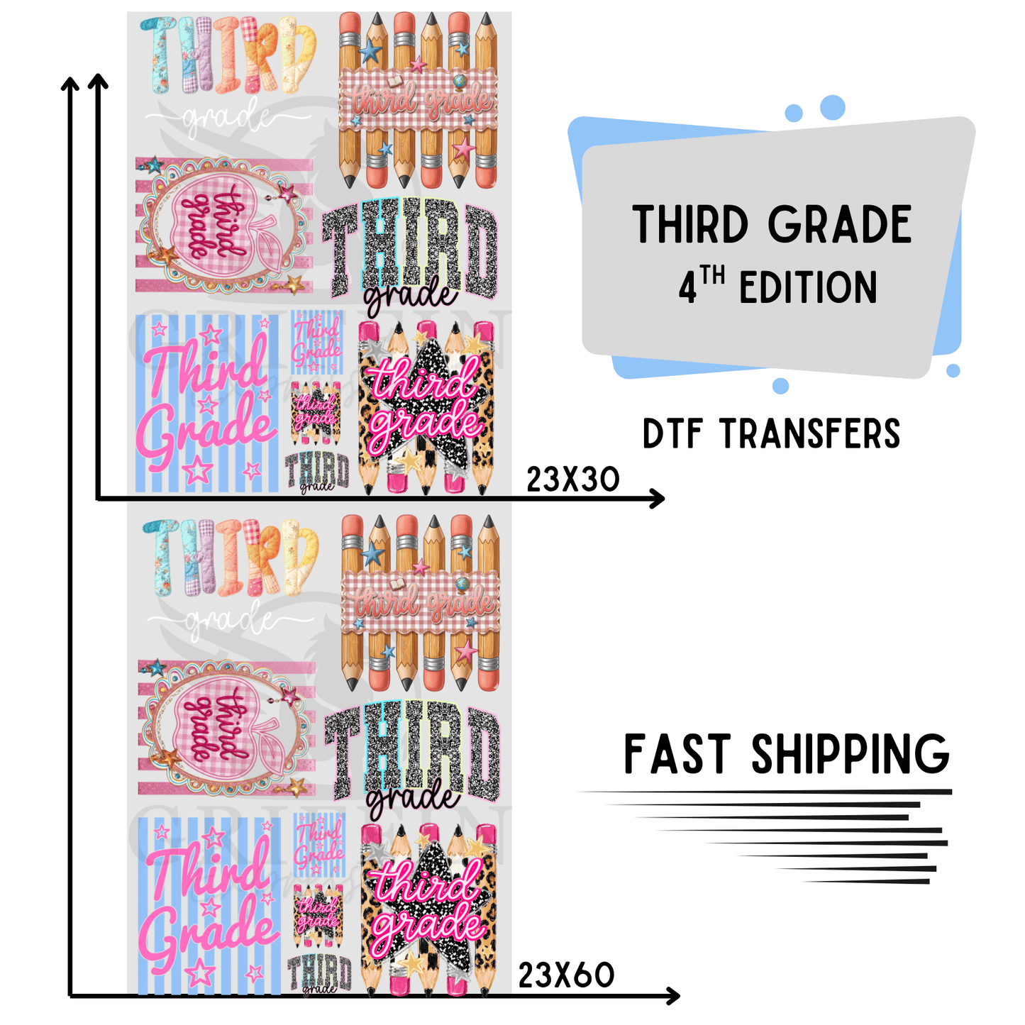 Third Grade .4 | Premade DTF Transfer Gang Sheet For Graphic Tees