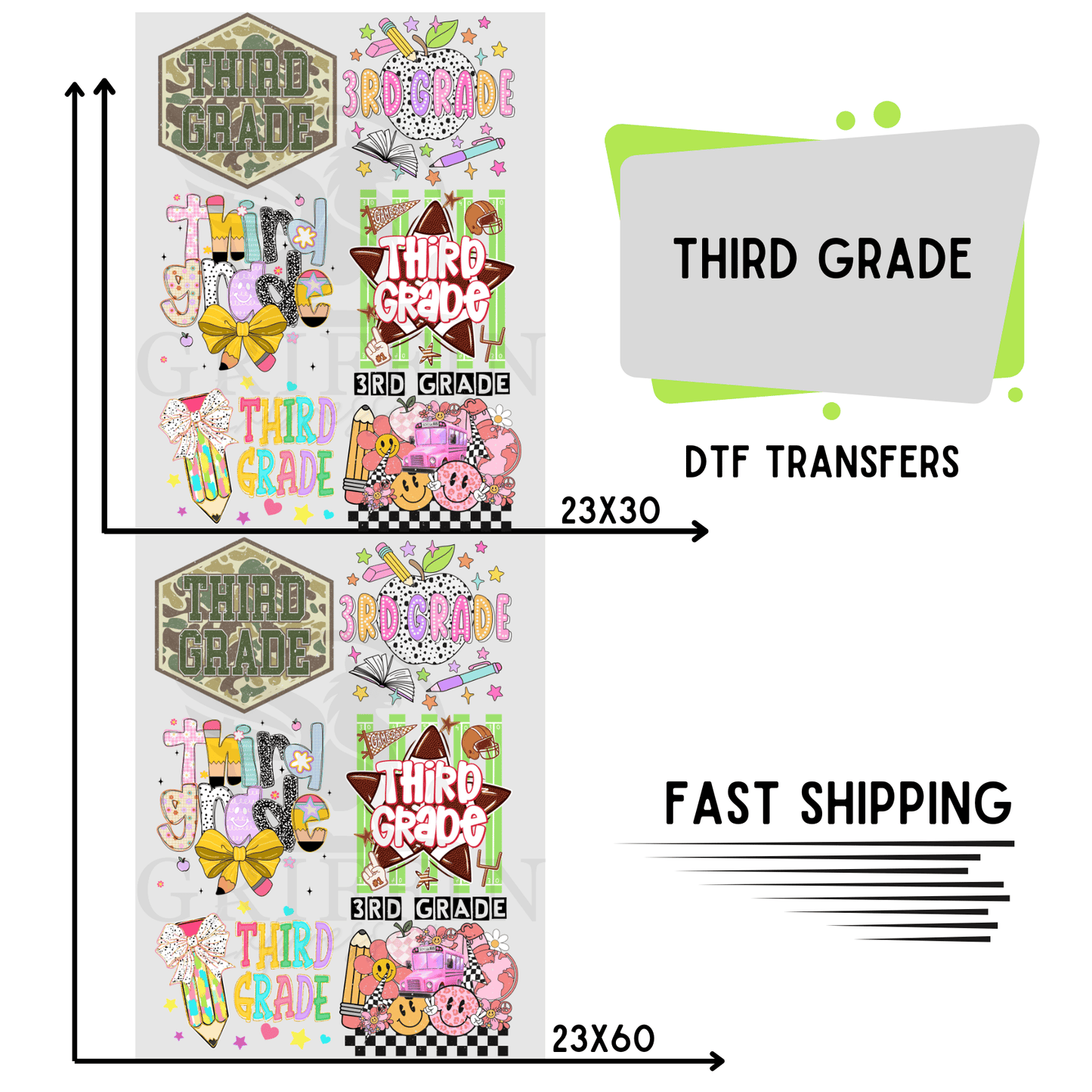 Third Grade | Premade DTF Transfer Gang Sheet For Graphic Tees