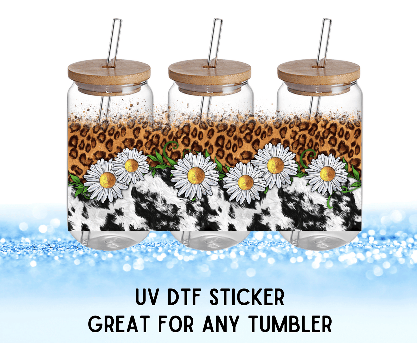 UV DTF Sticker | Cowhide Leopard Daisies