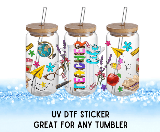 Teacher Life Colorful Flowers | UV DTF Wrap – Waterproof, Durable, & Vibrant Sticker