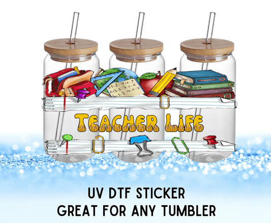 Teacher Life Supplies Colorful Flowers | UV DTF Wrap – Waterproof, Durable, & Vibrant Sticker
