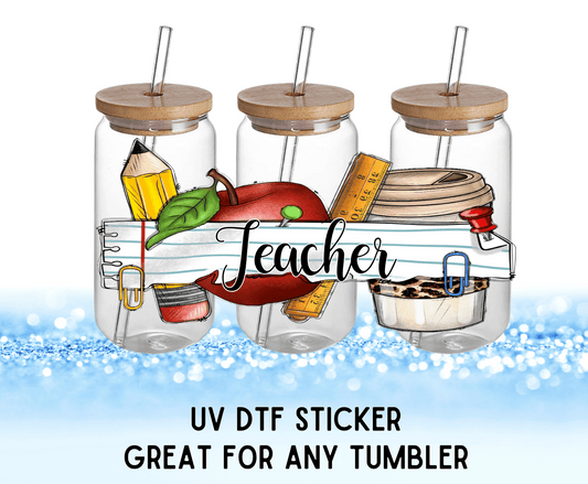 Teacher Colorful Flowers | UV DTF Wrap – Waterproof, Durable, & Vibrant Sticker