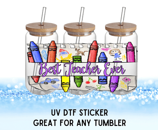 Best Teacher Ever Colorful Flowers | UV DTF Wrap – Waterproof, Durable, & Vibrant Sticker