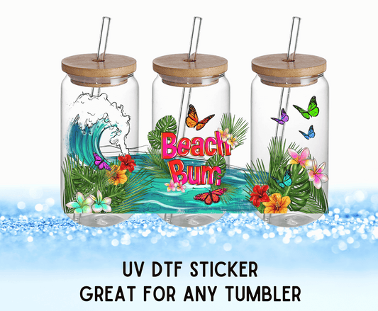 Beach Bum Colorful Flowers | UV DTF Wrap – Waterproof, Durable, & Vibrant Sticker