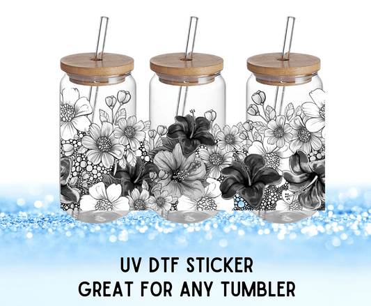 Black And White Flowers Colorful Flowers | UV DTF Wrap – Waterproof, Durable, & Vibrant Sticker - Griffin Expressions
