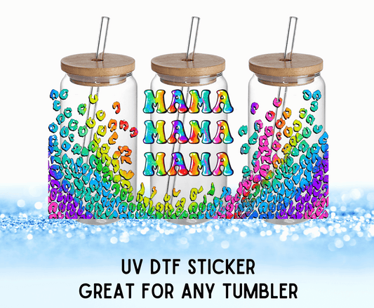 Tie Dye Mama Colorful Flowers | UV DTF Wrap – Waterproof, Durable, & Vibrant Sticker