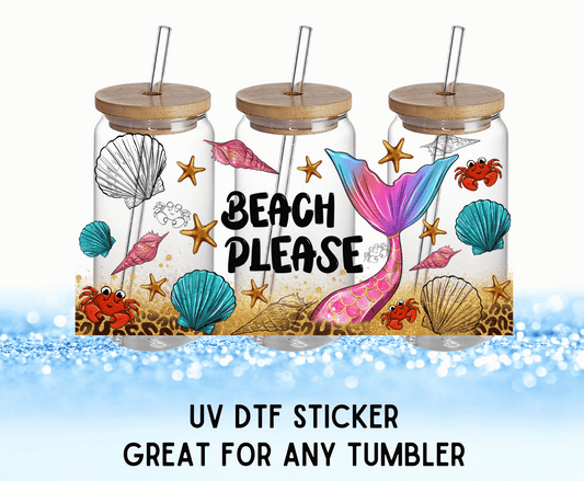 Beach Please Colorful Flowers | UV DTF Wrap – Waterproof, Durable, & Vibrant Sticker