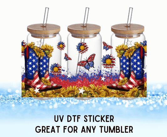 American Boots Colorful Flowers | UV DTF Wrap – Waterproof, Durable, & Vibrant Sticker