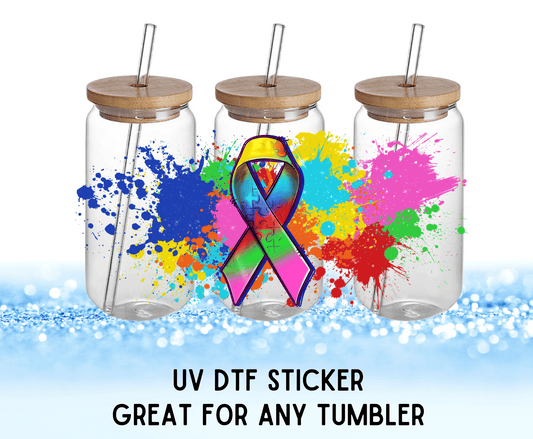Autism Ribbon Colorful Flowers | UV DTF Wrap – Waterproof, Durable, & Vibrant Sticker