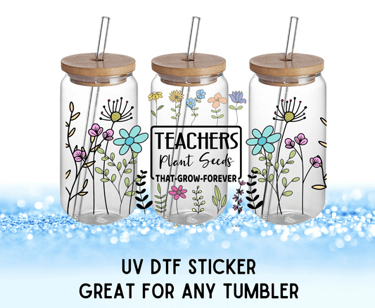 Teachers Plants Seeds Colorful Flowers | UV DTF Wrap – Waterproof, Durable, & Vibrant Sticker