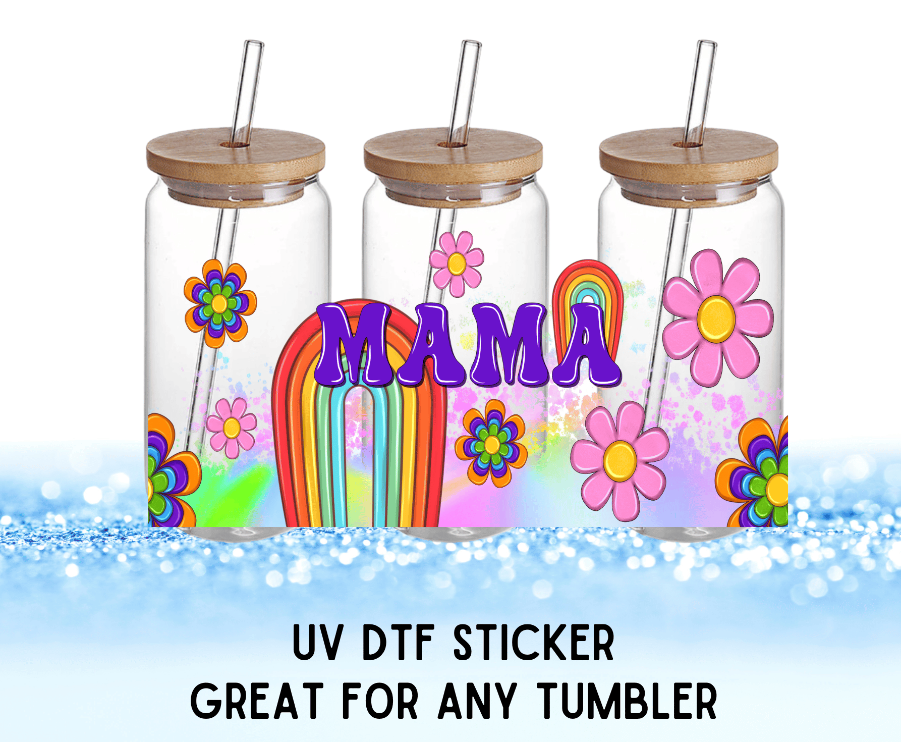 Boho Mama Colorful Flowers | UV DTF Wrap – Waterproof, Durable, & Vibrant Sticker - Griffin Expressions