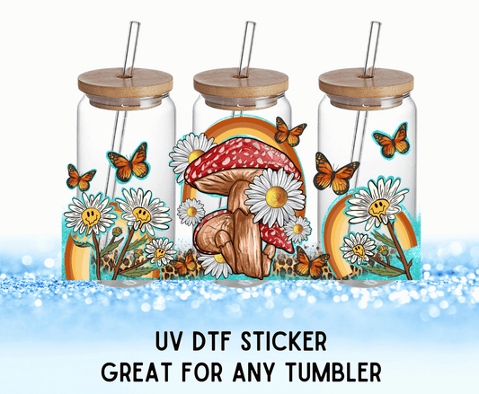 Boho Mushrooms Colorful Flowers | UV DTF Wrap – Waterproof, Durable, & Vibrant Sticker - Griffin Expressions