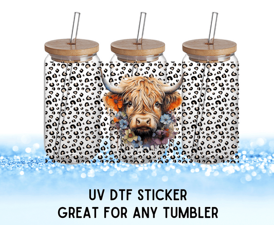 Leopard Highland Cow | UV DTF Wrap – Waterproof, Durable, & Vibrant Sticker - Griffin Expressions