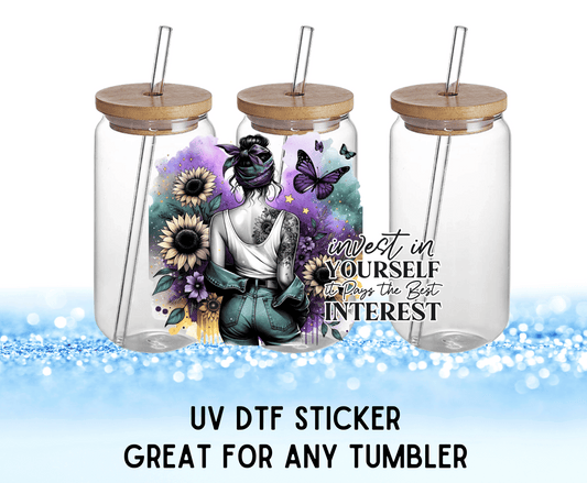 Invest In Yourself | UV DTF Wrap – Waterproof, Durable, & Vibrant Sticker - Griffin Expressions
