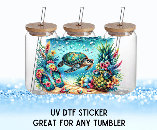 Colorful Sea Turtle | UV DTF Wrap – Waterproof, Durable, & Vibrant Sticker - Griffin Expressions