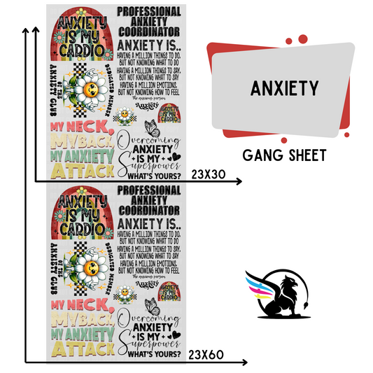 Premade DTF Transfer Gang Sheet For Graphic Tees | Anxiety Awareness