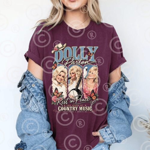 RIP Dolly Parton | Premade DTF Transfer Gang Sheet For Graphic Tees